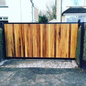 Wood composite and steel drivway gate